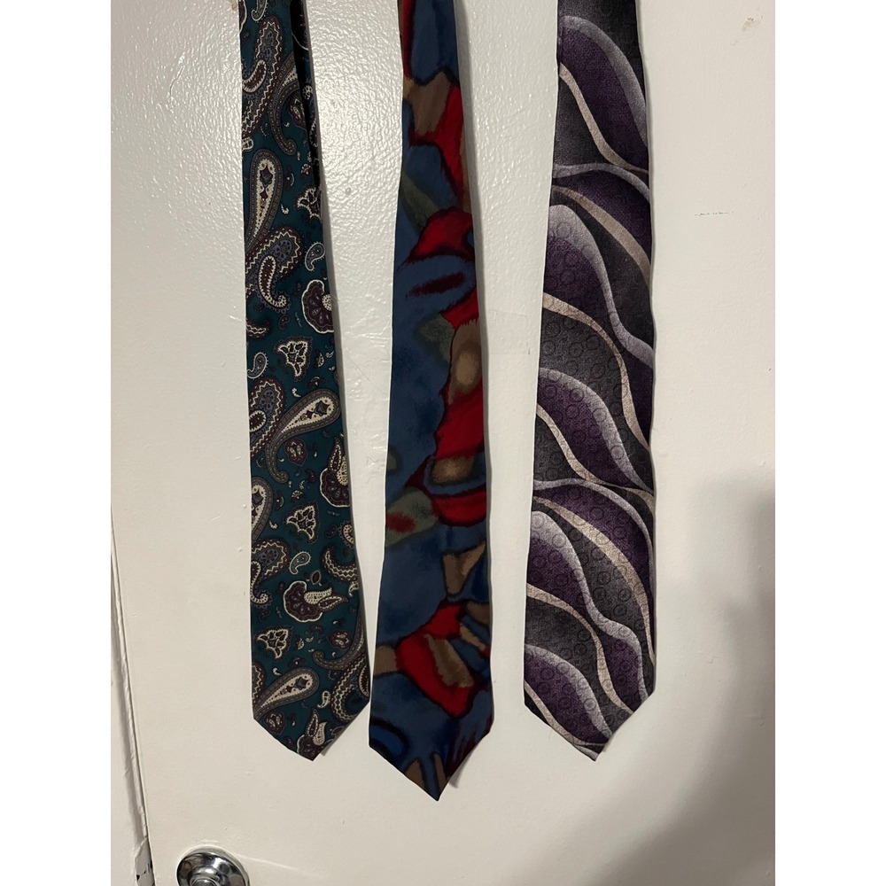 Pierre Cardin Mens Vintage‎ Necktie Lot of 3 Paisley Abstract Geometric Silk Tie